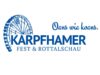 Blaues Logo der Messe Karpfham in Deutschland.